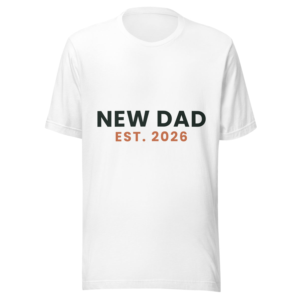 Personalised New Dad t-shirt with the year he became a dad, white unisex cotton tee, front view