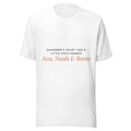 Personalised Grandma t-shirt with grandchildren's names, white unisex cotton tee, front view