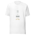Personalised t-shirt with a year in authentic Egyptian numerals, white unisex cotton tee, front view