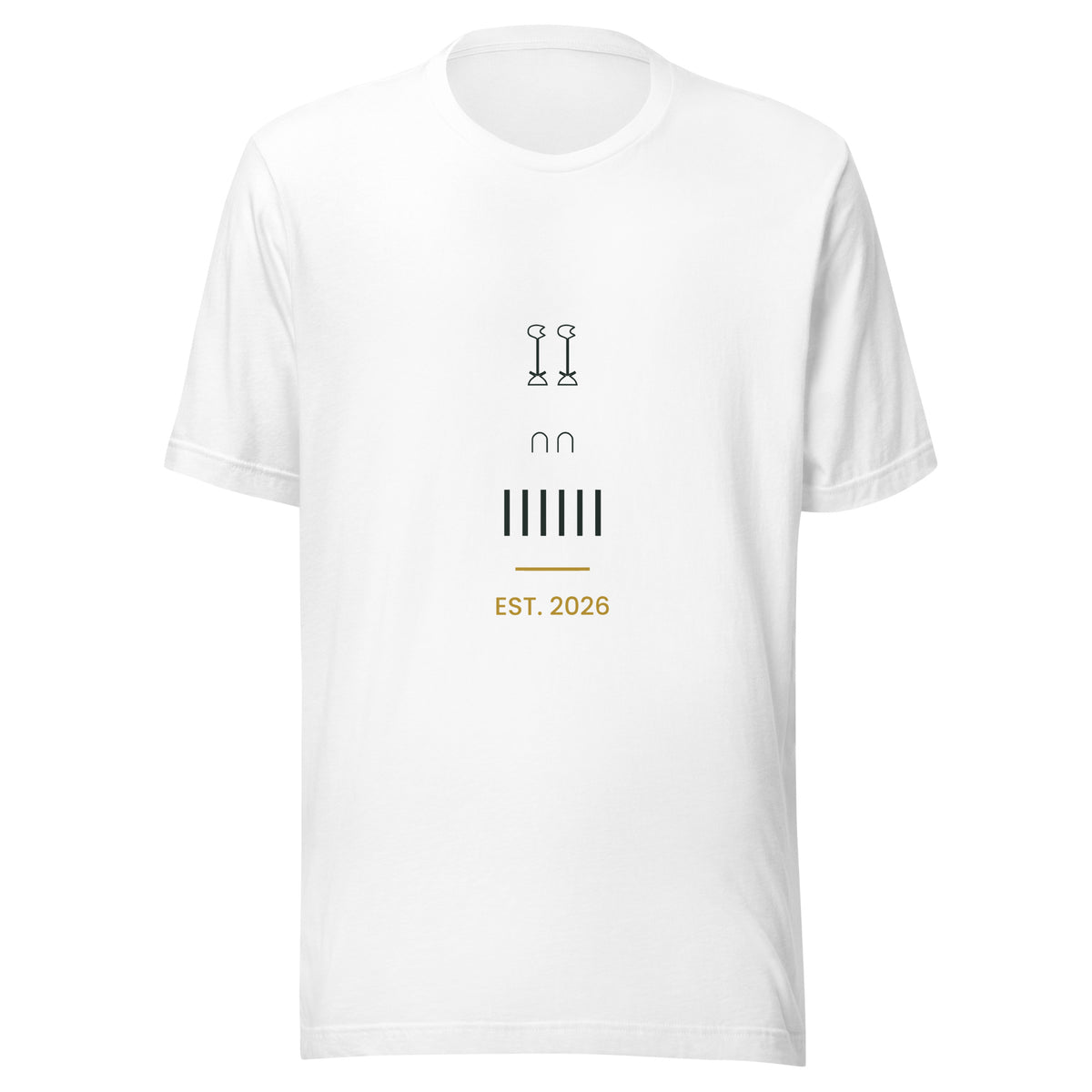 Personalised t-shirt with a year in authentic Egyptian numerals, white unisex cotton tee, front view