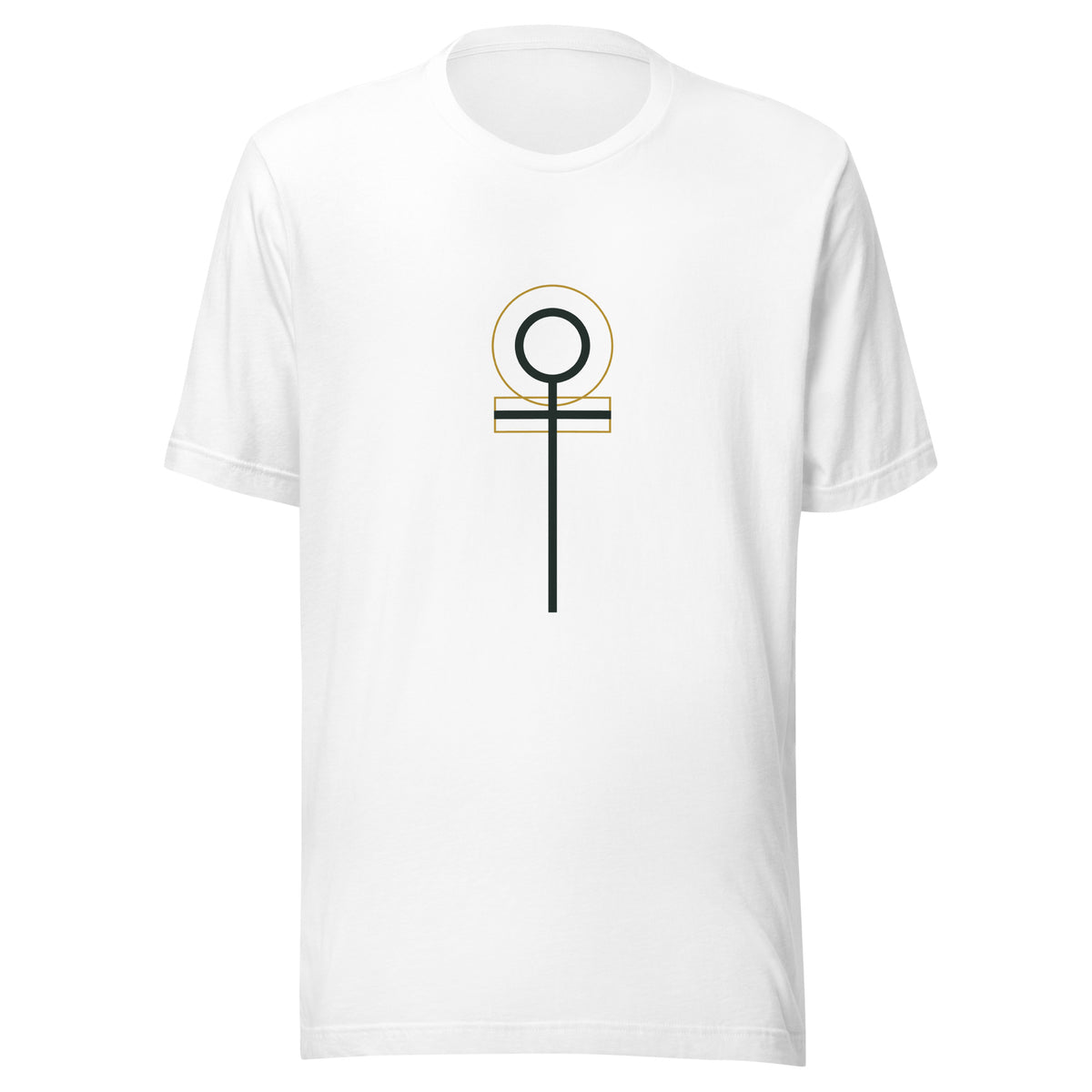 Ankh sacred geometry t-shirt, the ancient Egyptian symbol of life, white unisex cotton tee, front view