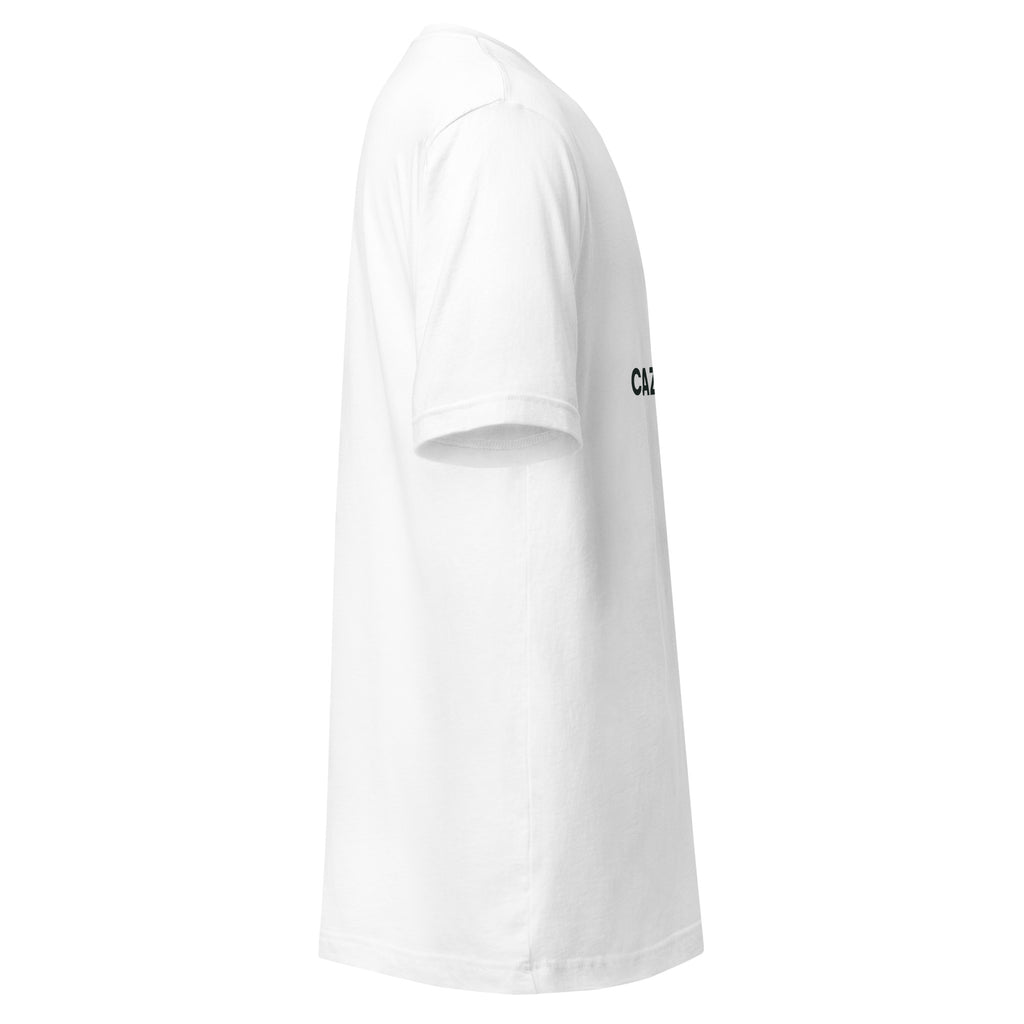 Personalised Crazy Dog Person t-shirt with the year, white unisex cotton tee, right side