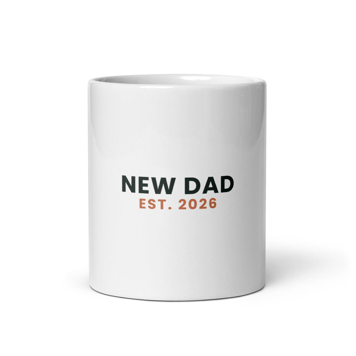 Personalised New Dad mug with the year he became a dad, 11oz white glossy ceramic mug, front view