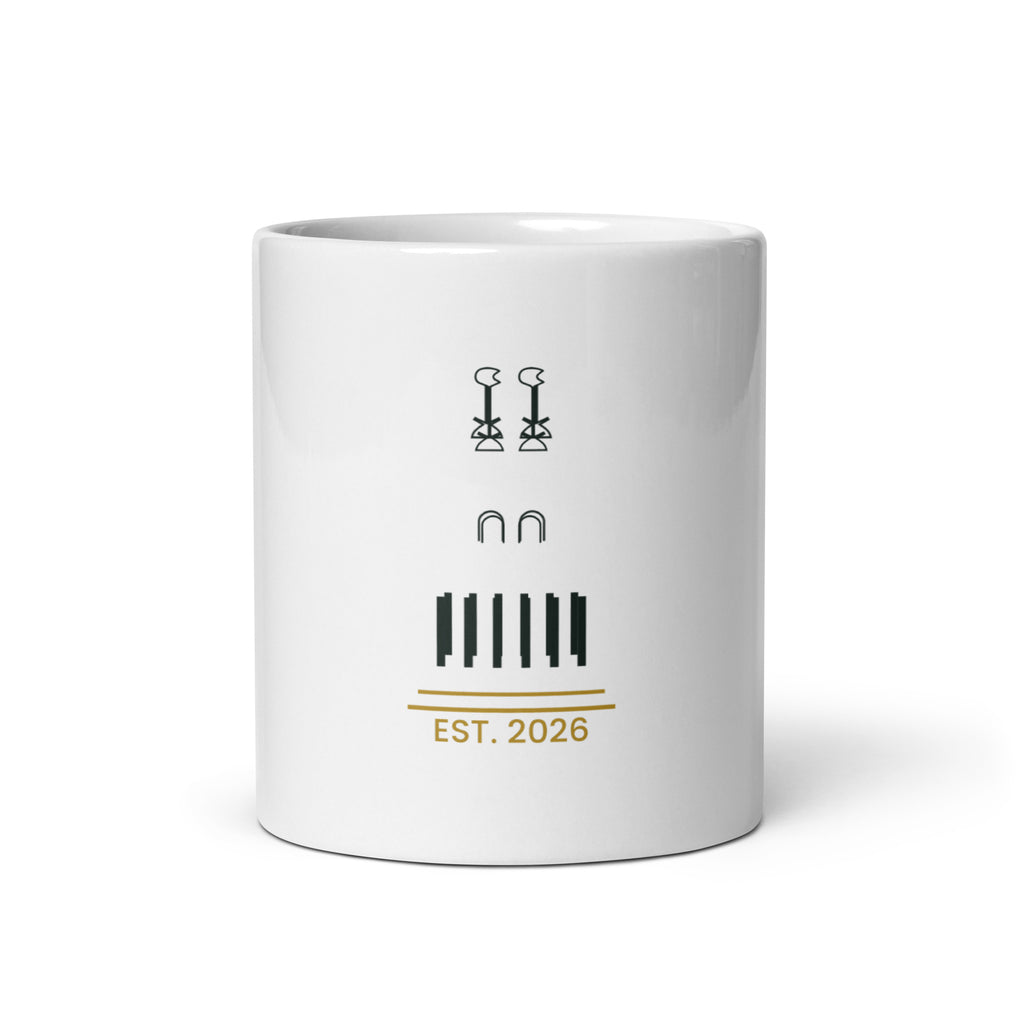 Personalised mug with a year in authentic Egyptian numerals, 11oz white glossy ceramic mug, front view
