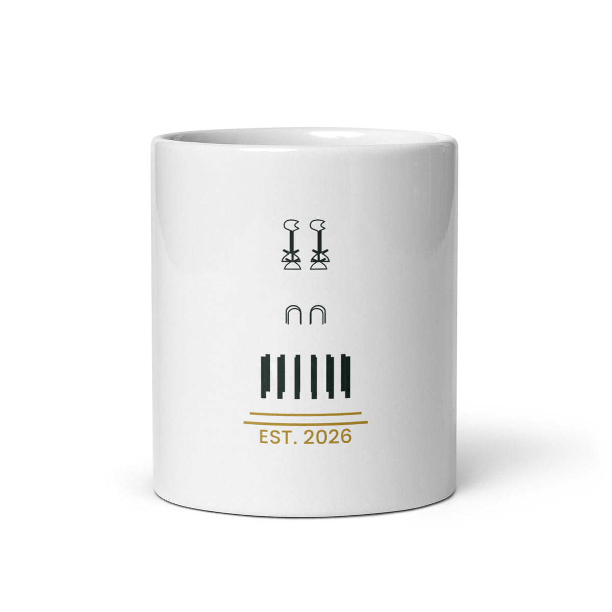 Personalised mug with a year in authentic Egyptian numerals, 11oz white glossy ceramic mug, front view