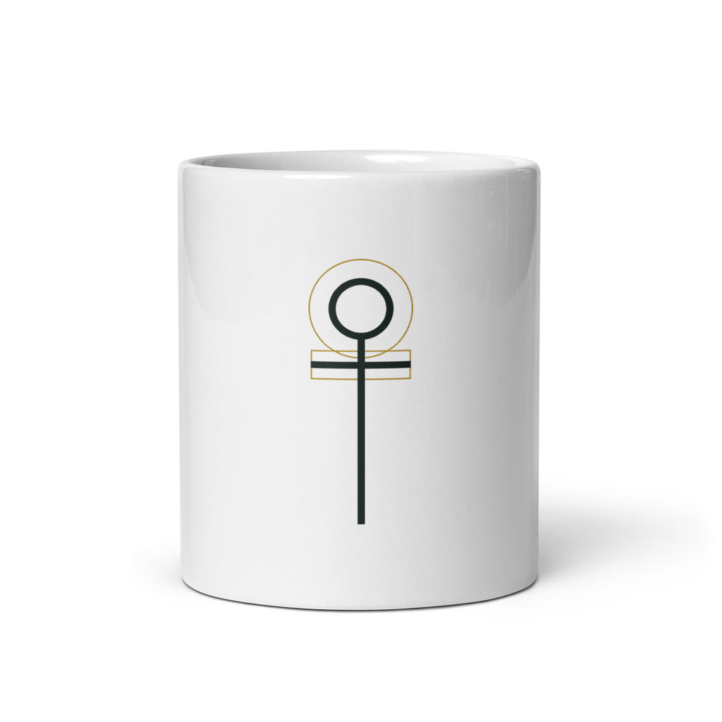 Ankh sacred geometry mug, the ancient Egyptian symbol of life, 11oz white glossy ceramic mug, front view