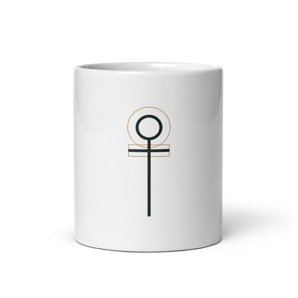 Ankh sacred geometry mug, the ancient Egyptian symbol of life, 11oz white glossy ceramic mug, front view