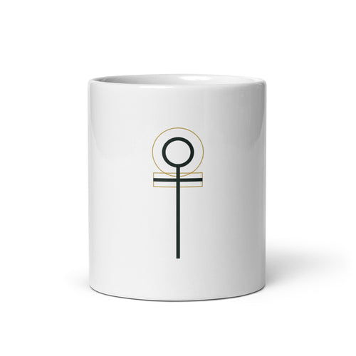 Ankh sacred geometry mug, the ancient Egyptian symbol of life, 11oz white glossy ceramic mug, front view