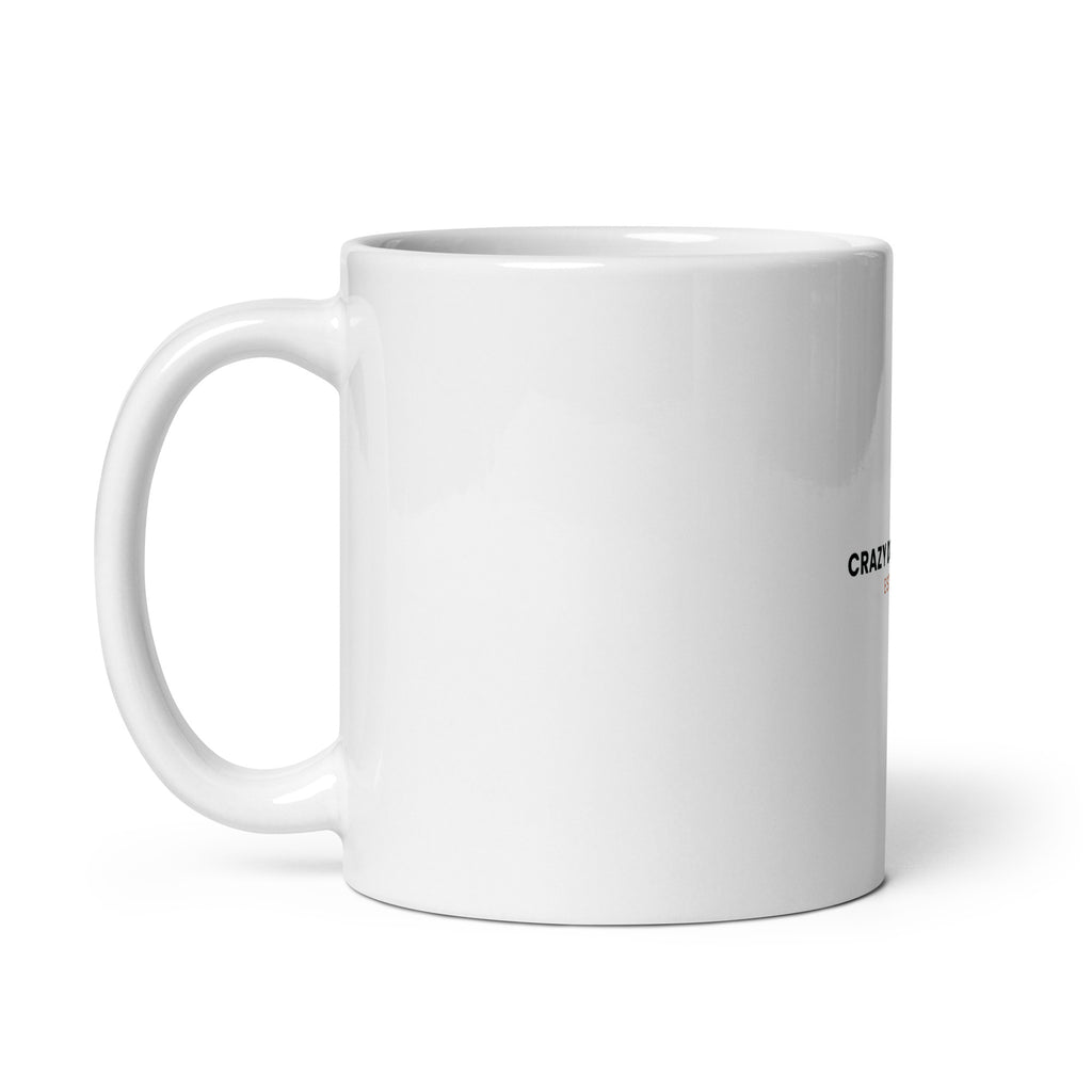 Personalised Crazy Dog Person mug with the year, 11oz white glossy ceramic mug, handle on the left