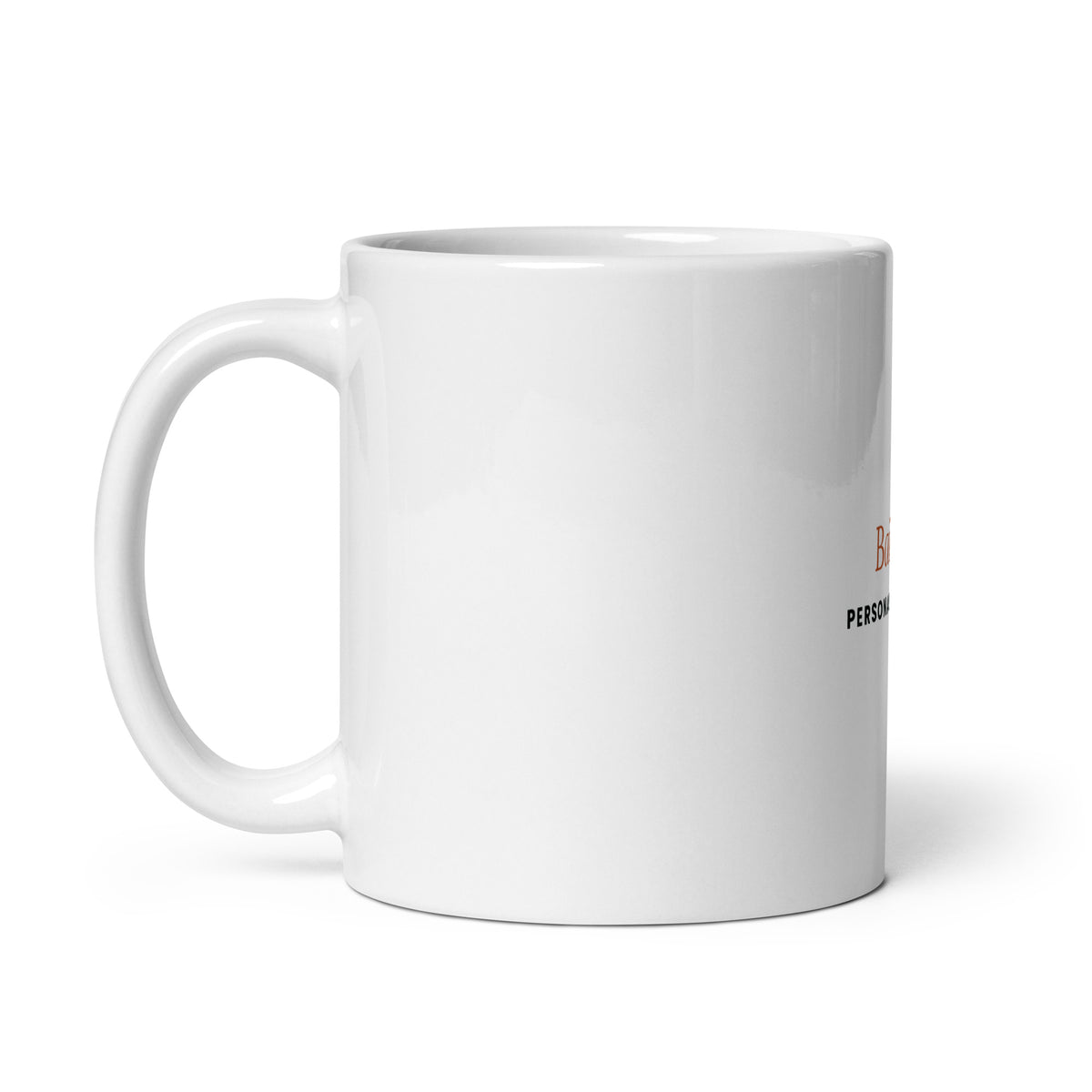Personalised pet name mug reading Personal Assistant, 11oz white glossy ceramic mug, handle on the left