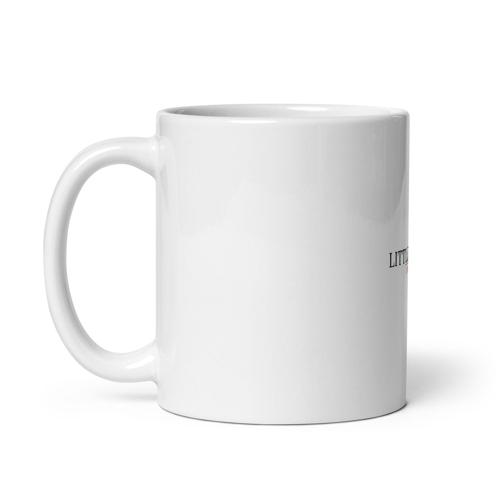 Personalised new baby mug with family surname and year, 11oz white glossy ceramic mug, handle on the left