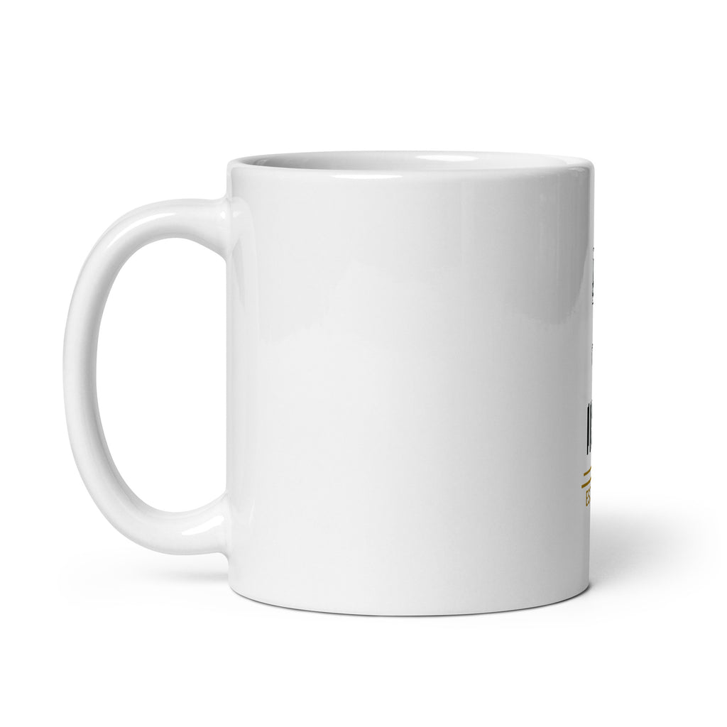Personalised mug with a year in authentic Egyptian numerals, 11oz white glossy ceramic mug, handle on the left