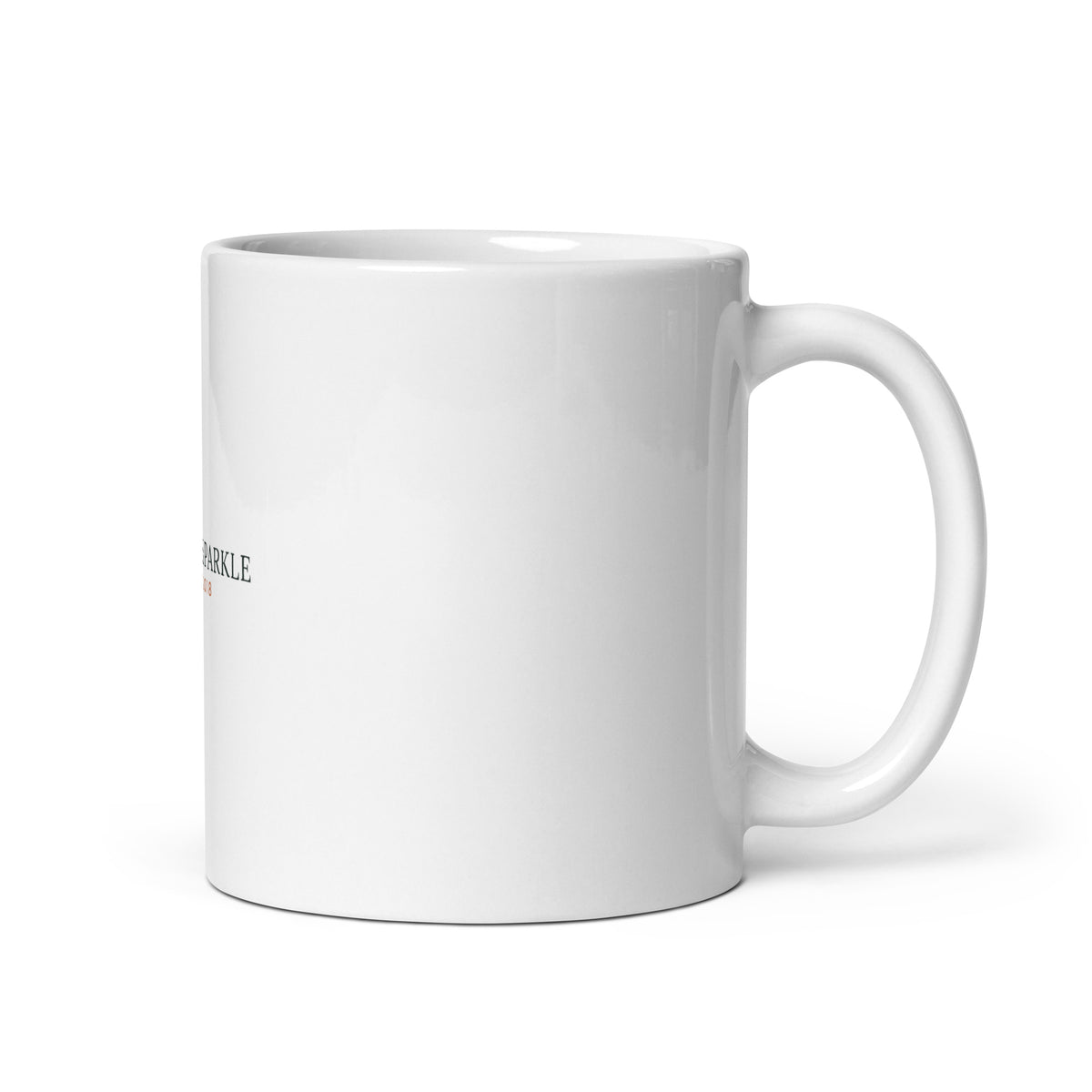 Personalised Born to Sparkle birthday mug with birth year, 11oz white glossy ceramic mug, handle on the right