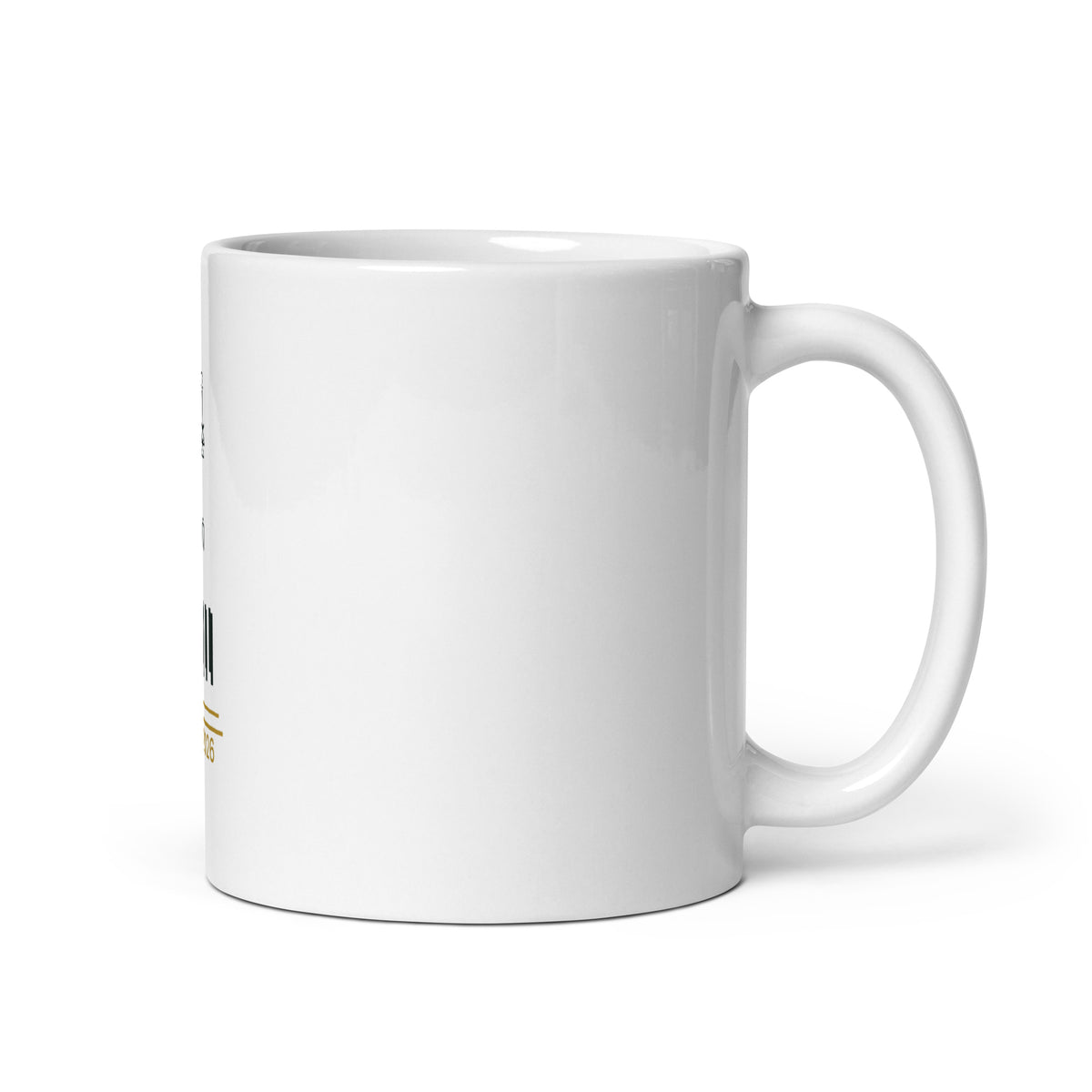 Personalised mug with a year in authentic Egyptian numerals, 11oz white glossy ceramic mug, handle on the right