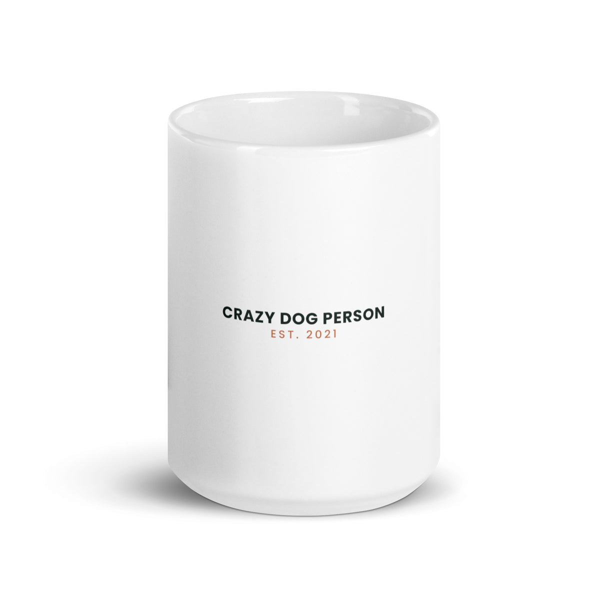 Personalised Crazy Dog Person mug with the year, 15oz white glossy ceramic mug, front view