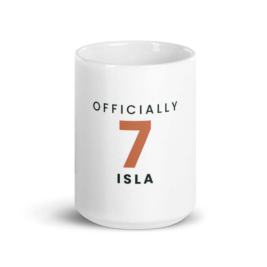 Personalised birthday mug with name and age, 15oz white glossy ceramic mug, front view