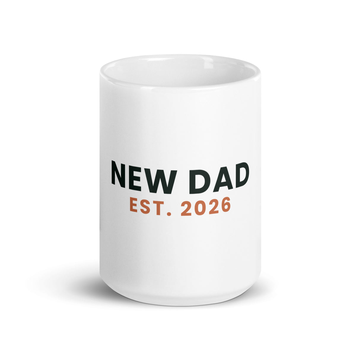 Personalised New Dad mug with the year he became a dad, 15oz white glossy ceramic mug, front view