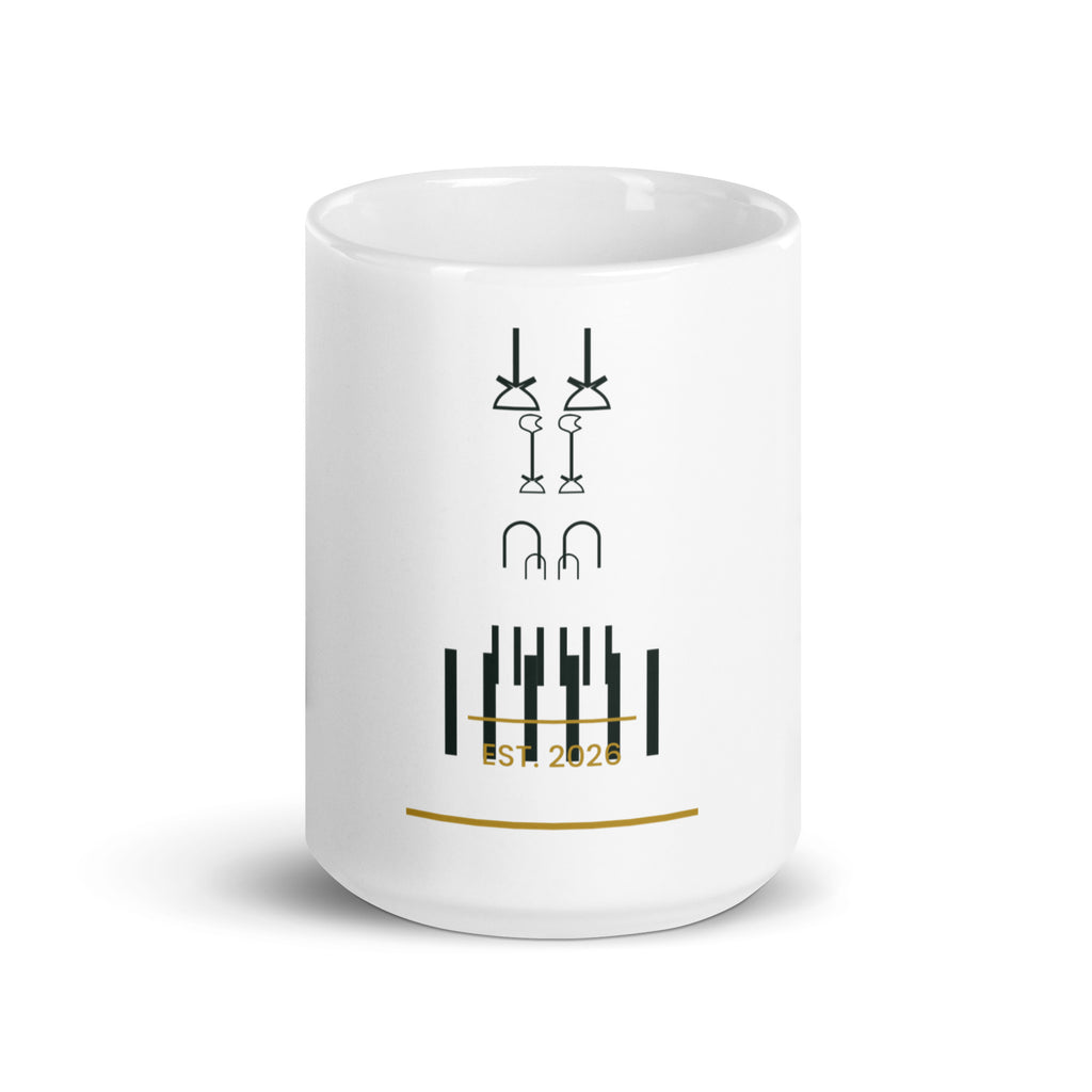 Personalised mug with a year in authentic Egyptian numerals, 15oz white glossy ceramic mug, front view
