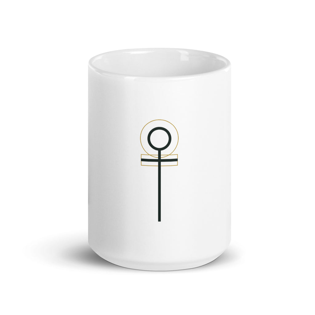 Ankh sacred geometry mug, the ancient Egyptian symbol of life, 15oz white glossy ceramic mug, front view