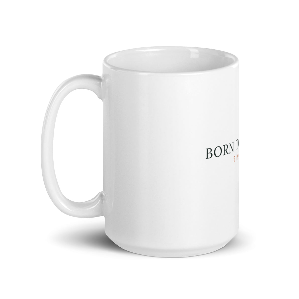 Personalised Born to Sparkle birthday mug with birth year, 15oz white glossy ceramic mug, handle on the left