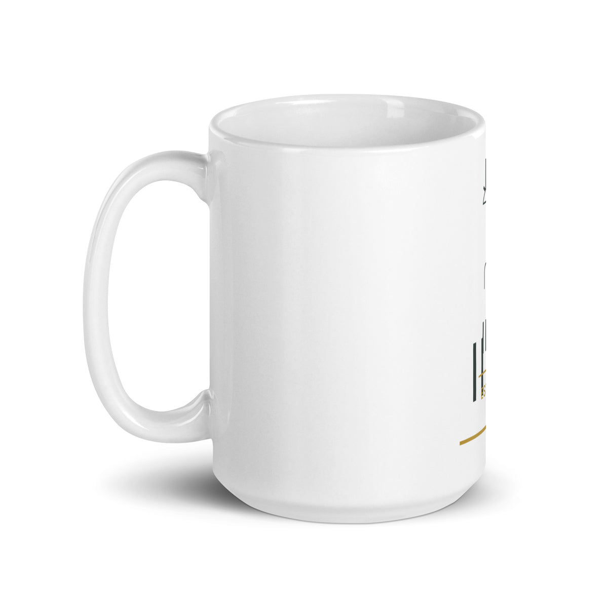 Personalised mug with a year in authentic Egyptian numerals, 15oz white glossy ceramic mug, handle on the left