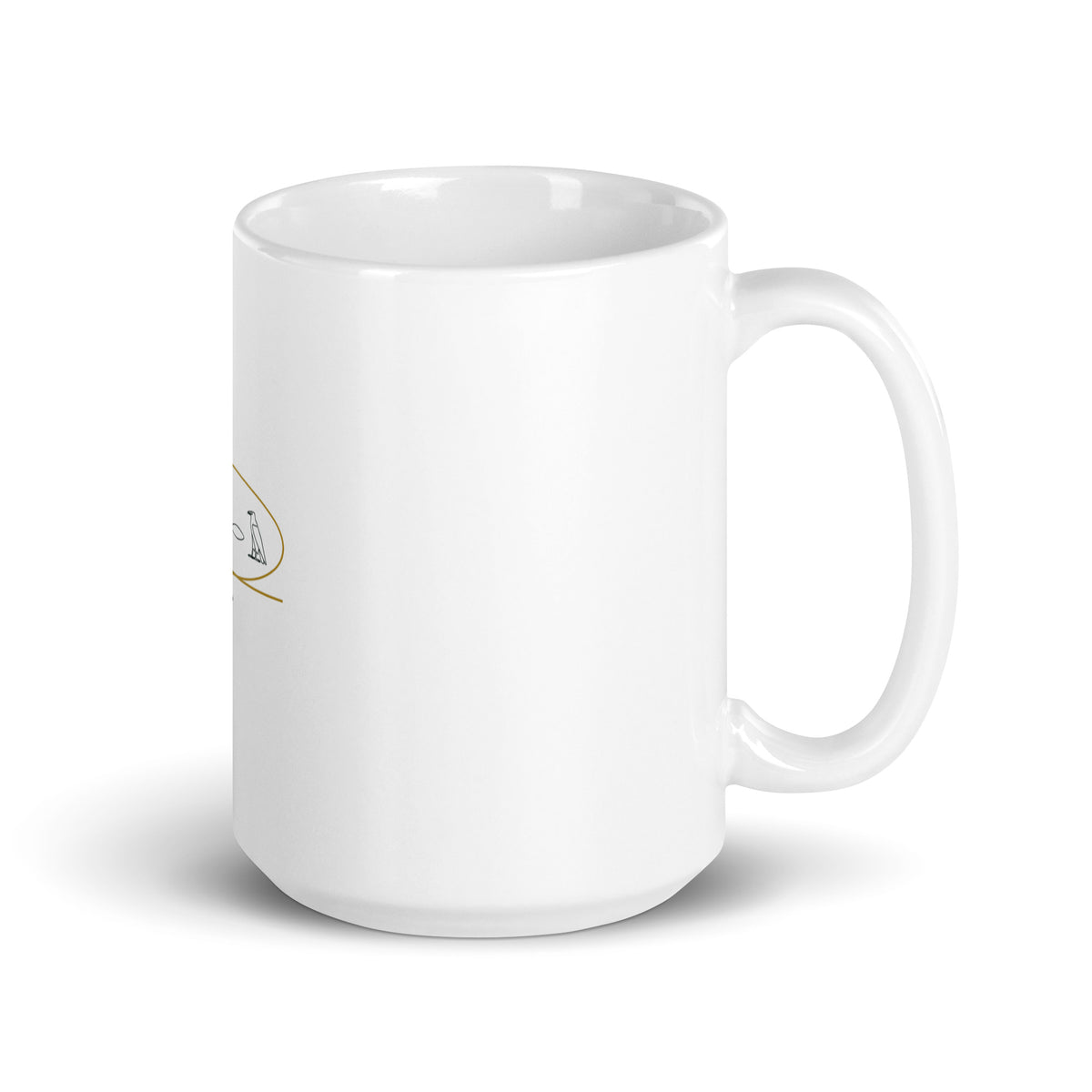 Personalised mug with your name in Egyptian hieroglyphs inside a cartouche, 15oz white glossy ceramic mug, handle on the right