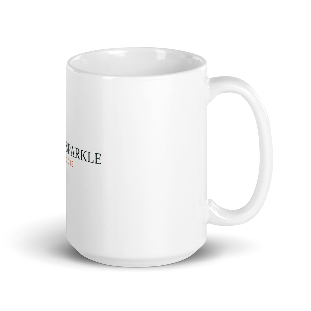 Personalised Born to Sparkle birthday mug with birth year, 15oz white glossy ceramic mug, handle on the right