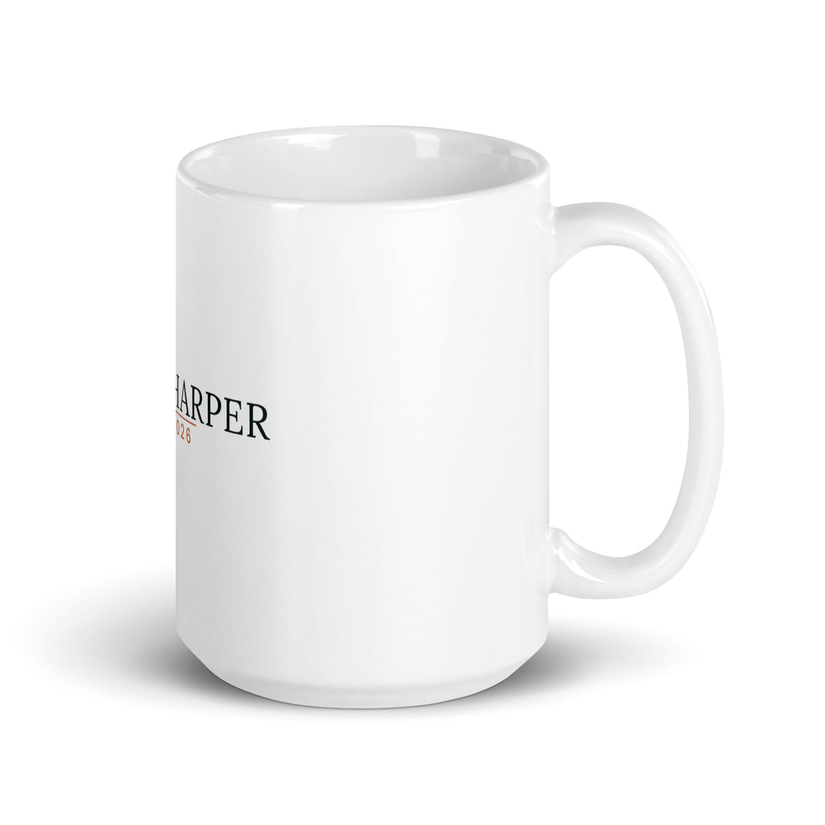 Personalised new baby mug with family surname and year, 15oz white glossy ceramic mug, handle on the right
