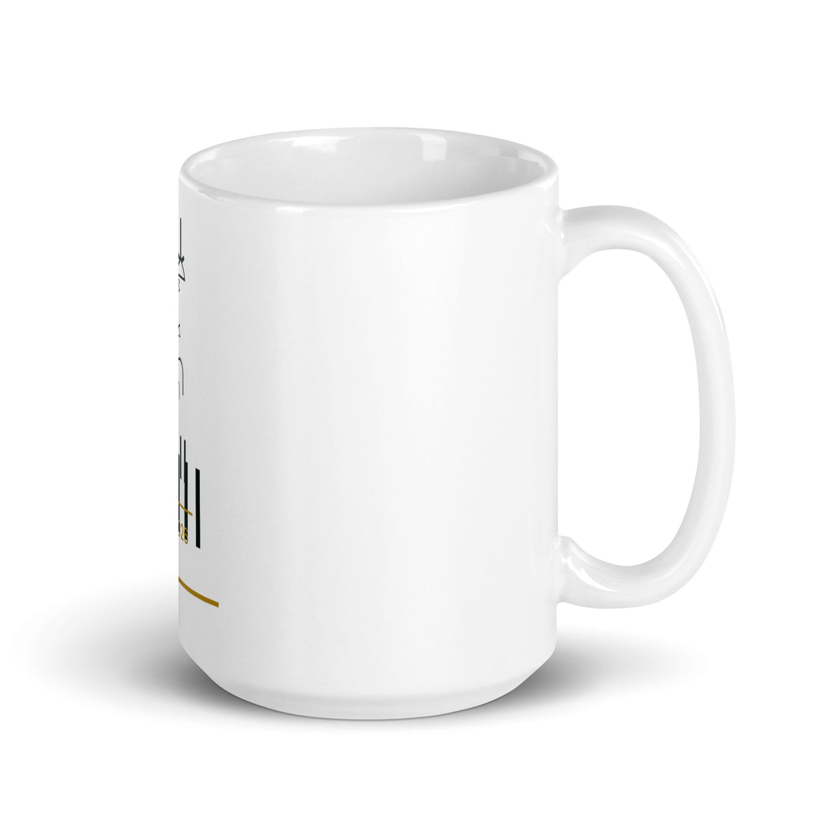 Personalised mug with a year in authentic Egyptian numerals, 15oz white glossy ceramic mug, handle on the right